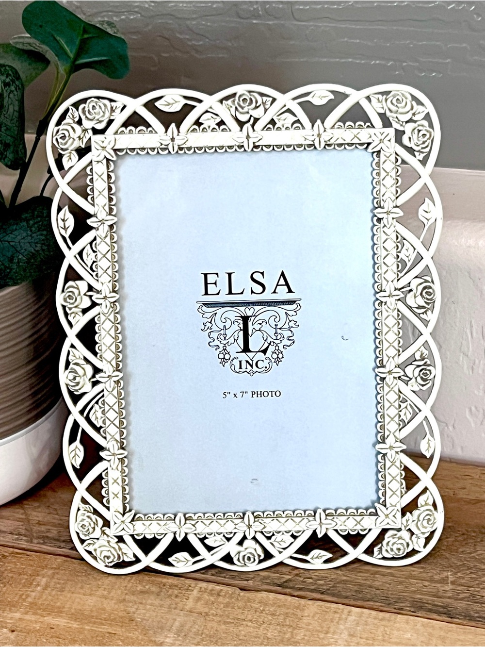 Elsa L Inc Vintage Lattice Rose White Metal Picture Frame Cottagecore 5x7